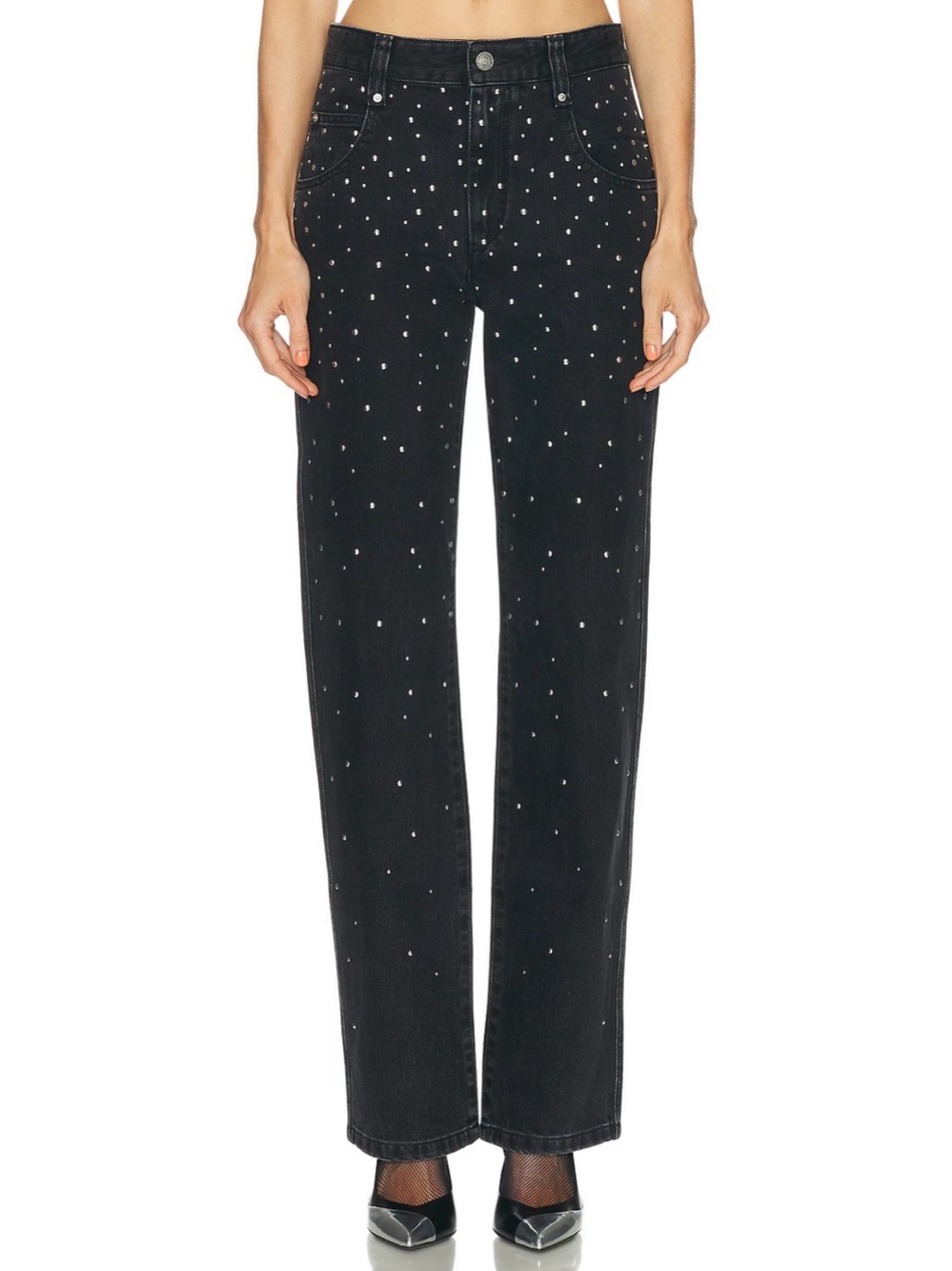 NWT Isabel Marant Étoile Brinsa High Straight Leg Black Studded Jeans 34 US 2 XS
